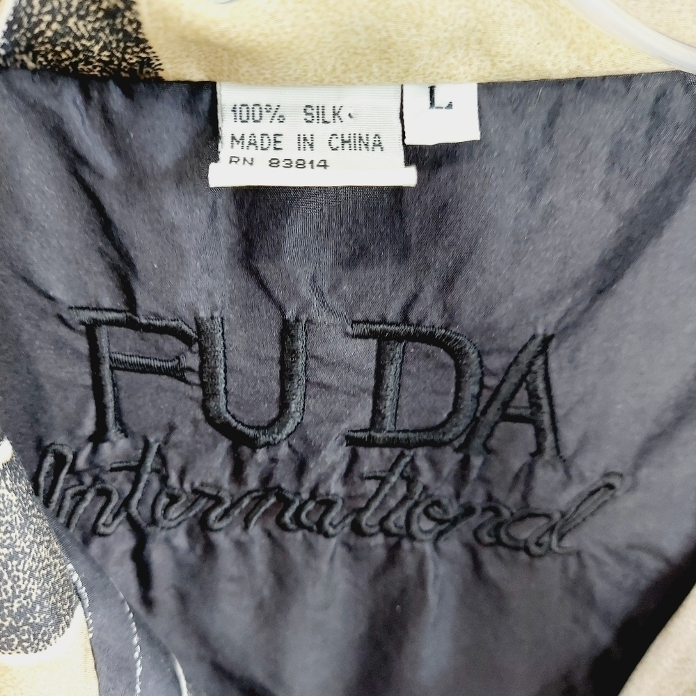 Vintage Fuda International Woman's Large Silk Bomber Jacket Geometric Black 90s - Picture 6 of 13